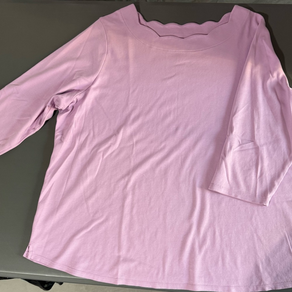 Croft & Barrow Light Pink Scalloped Neck Blouse